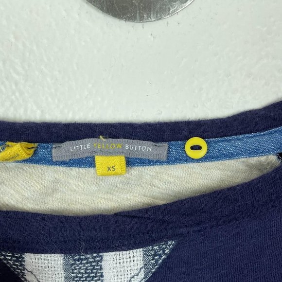 Anthropologie Little Yellow Button Mixed‎ Print Top Navy Patchwork Cottagecore - Picture 3 of 6